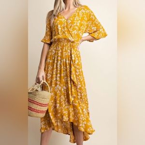 NWT Mustard Floral Maxi Dress - size M